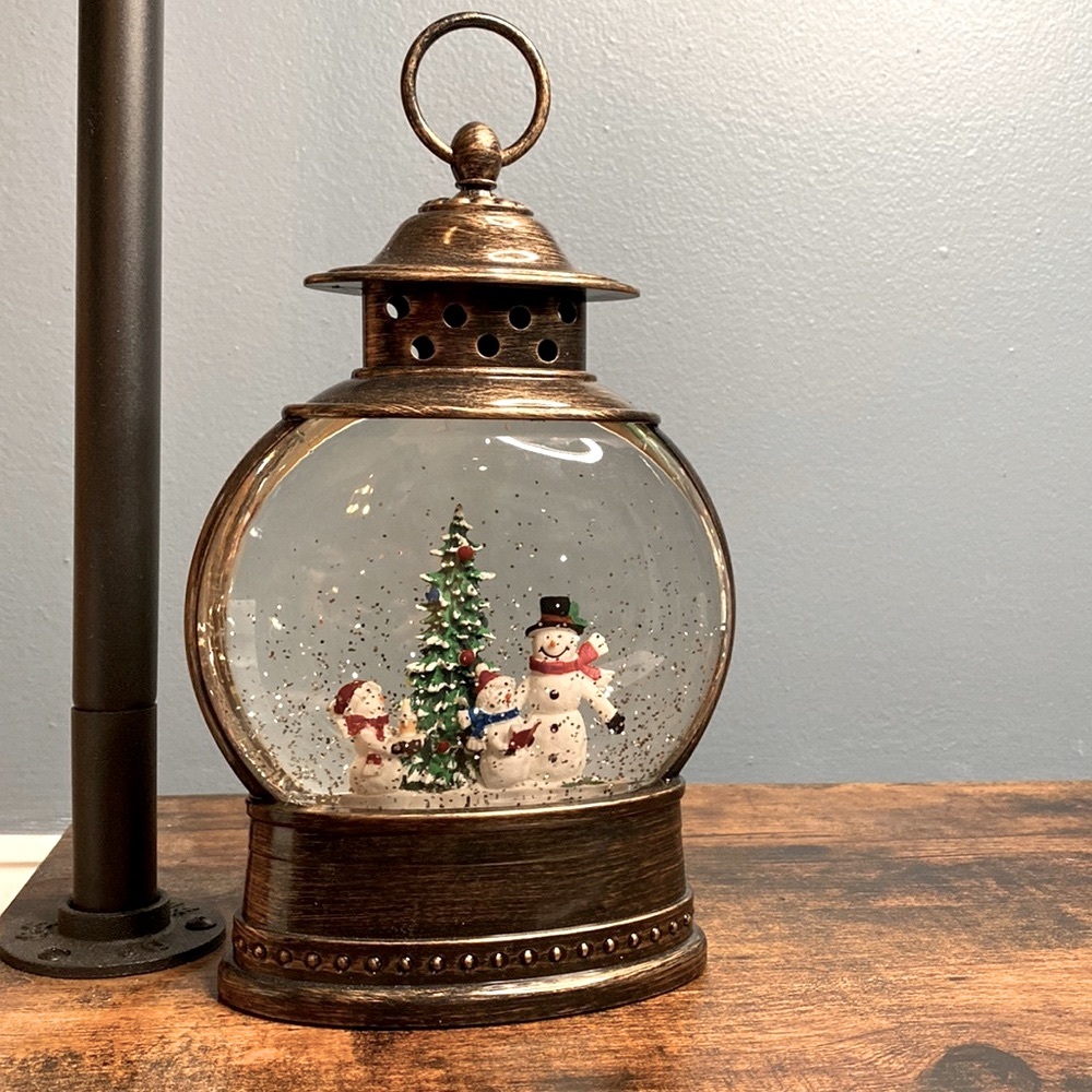 Christmas is Forever Snowman Family Light Up Bronze Antiqued Finish Lantern
